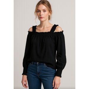 Designers Remix Long Sleeve Off Shoulder Odile Top in Black 4-6